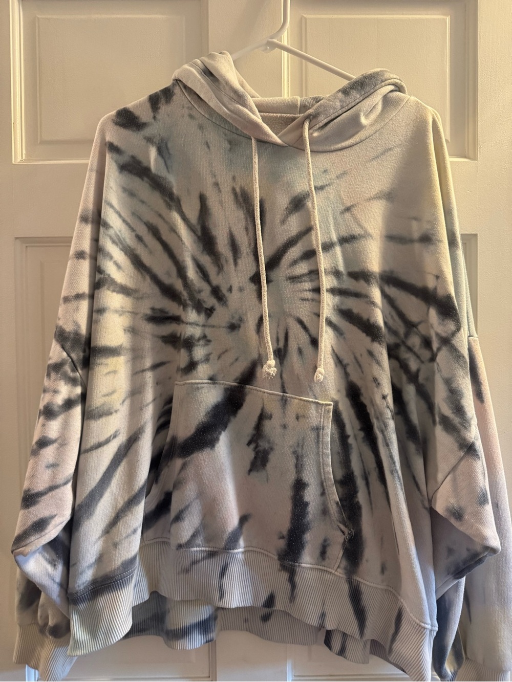 American Eagle White Hoodie with Black Tie-Dye Accents